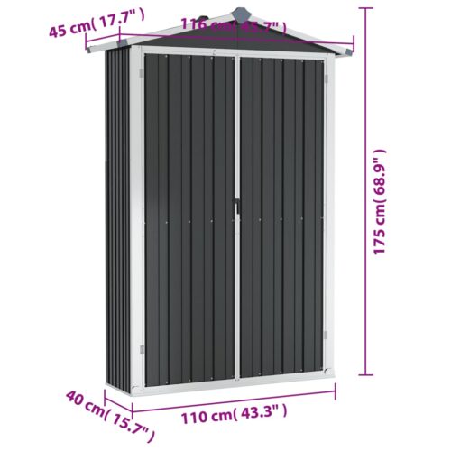 Garden Shed Anthracite 116x45x175cm Galvanised Steel - Image 8