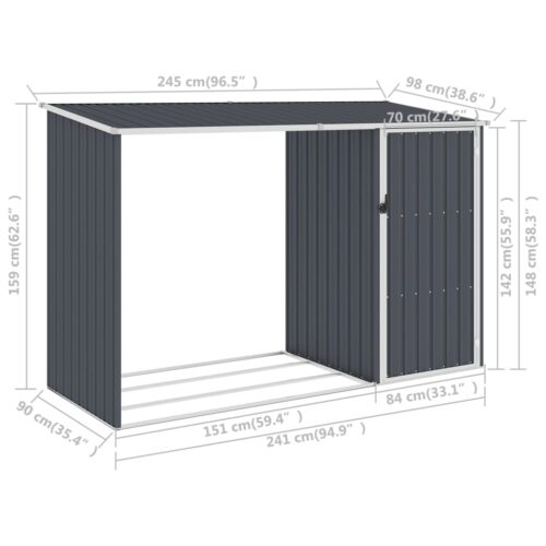 Garden Firewood Shed Anthracite 245x98x159cm Galvanised Steel - Image 7