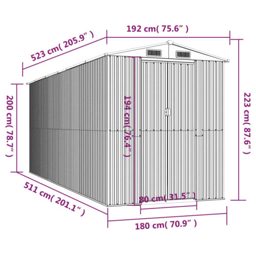 Garden Shed Anthracite 192x523x223cm Galvanised Steel - Image 8