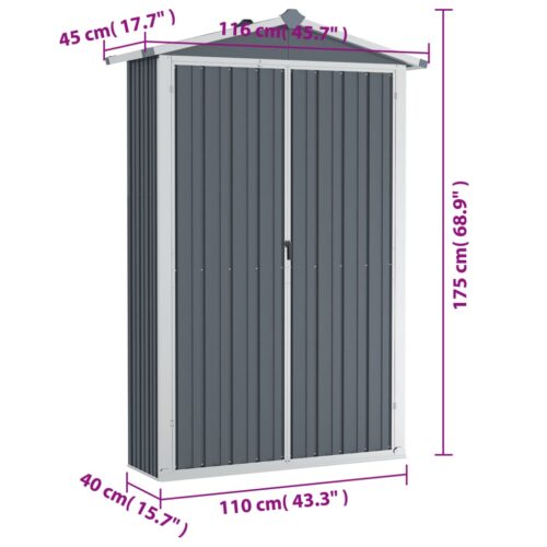 Garden Shed Grey 116x45x175cm Galvanised Steel - Image 8