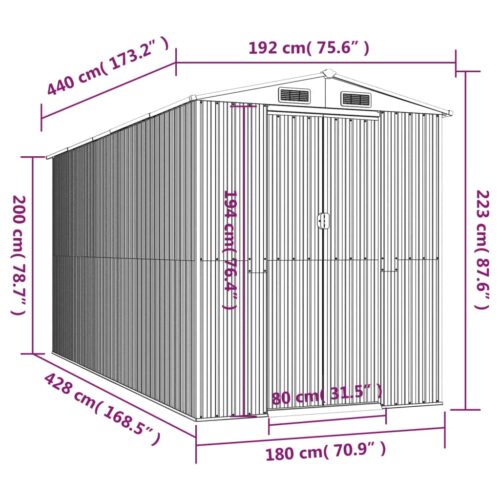 Garden Shed Anthracite 192x440x223cm Galvanised Steel - Image 8