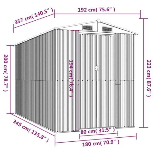 Garden Shed Anthracite 192x357x223cm Galvanised Steel - Image 8