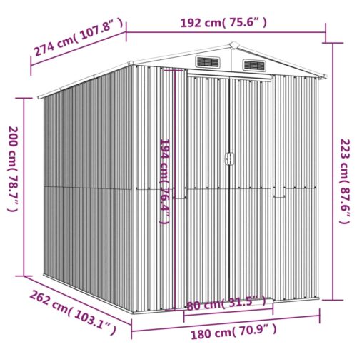 Garden Shed Anthracite 192x274x223cm Galvanised Steel - Image 8