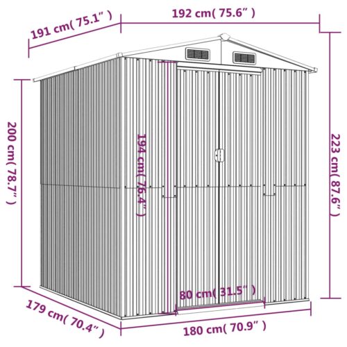 Garden Shed Anthracite 192x191x223cm Galvanised Steel - Image 7