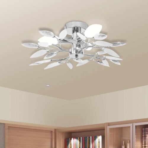 Ceiling Lamp White Acrylic Crystal Leaf Arms Chandelier Hanging Shade Lights E14 Bulbs - Image 2