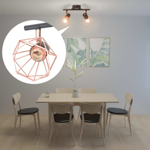 Ceiling Lamp with 2 Spotlights E14 Black Copper - Image 4