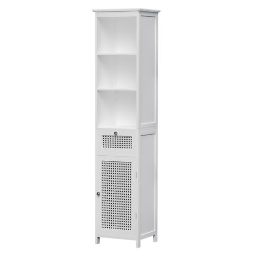 Artiss Bathroom Cabinet Storage 161cm White Rattan Tallboy Toilet Cupboard - Image 3