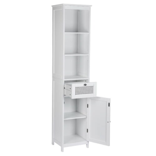Artiss Bathroom Cabinet Storage 161cm White Rattan Tallboy Toilet Cupboard - Image 5
