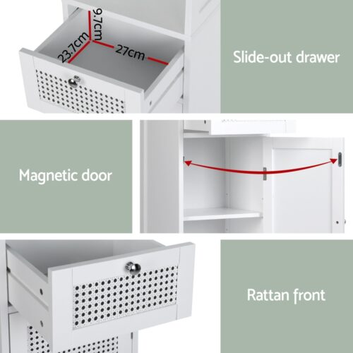 Artiss Bathroom Cabinet Storage 161cm White Rattan Tallboy Toilet Cupboard - Image 8