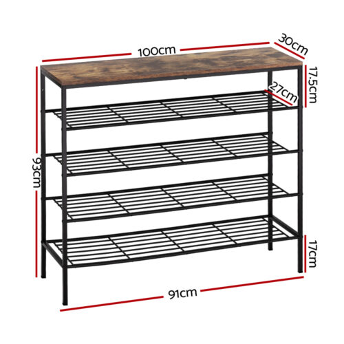 Artiss Shoe Rack 5-tier 25 Pairs Walnut Bob - Image 4