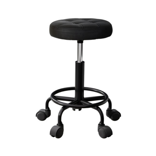 Artiss Salon Stool Round Swivel Chairs Black - Image 2
