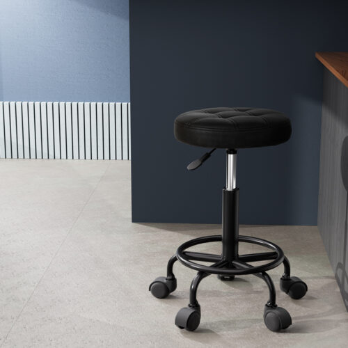 Artiss Salon Stool Round Swivel Chairs Black - Image 6
