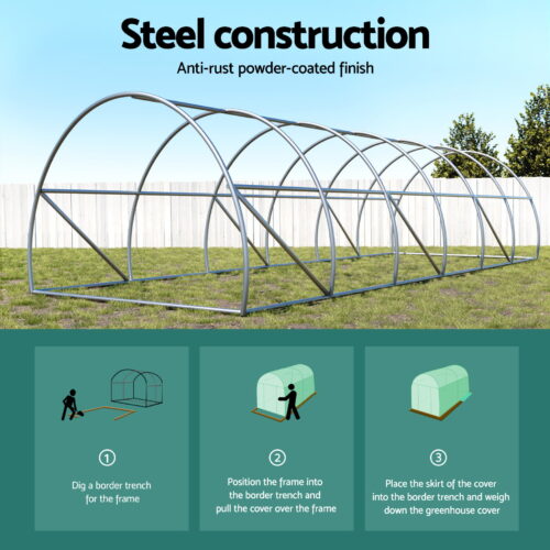 Green Fingers Greenhouse 9x3x2M Walk in Green House Tunnel Plant Garden Shed Dome - Image 4