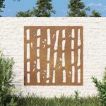 Garden Wall Decoration 55x55cm Corten Steel Bamboo Design Outdoor Art Decor