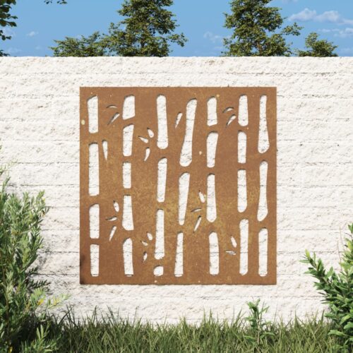 Garden Wall Decoration 55x55cm Corten Steel Bamboo Design Outdoor Art Decor