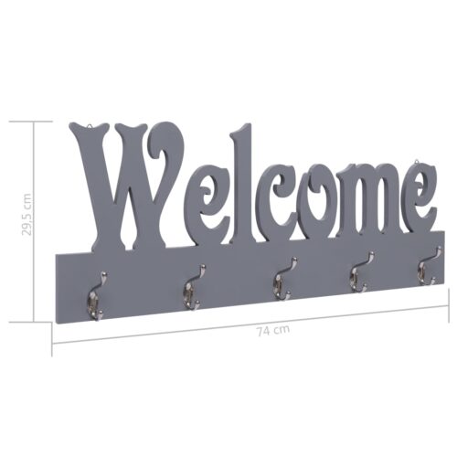 Wall Mounted Coat Rack WELCOME Grey 74x29.5cm - Image 6