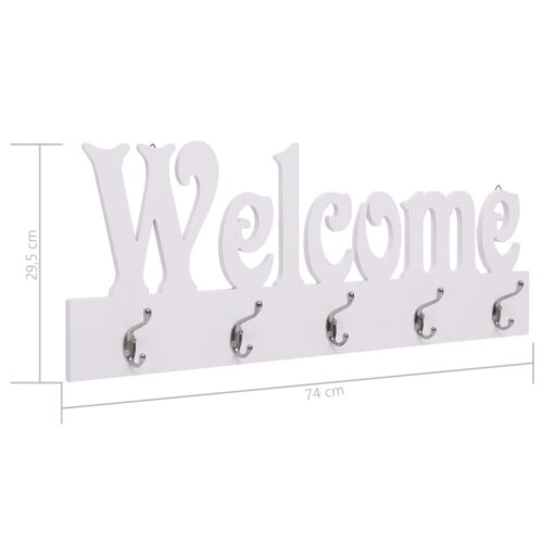 Wall-Mounted Coat Rack WELCOME White 74x29.5cm - Image 6