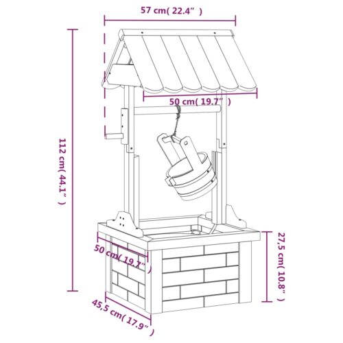 Wishing Well Fountain with Pump 57x50x112cm Solid Wood Fir - Image 2
