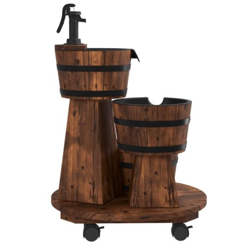 Wheeled Water Fountain with Pump 55x55x80cm Solid Wood Fir - Image 4