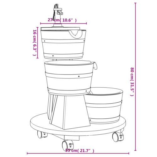 Wheeled Water Fountain with Pump 55x55x80cm Solid Wood Fir - Image 8