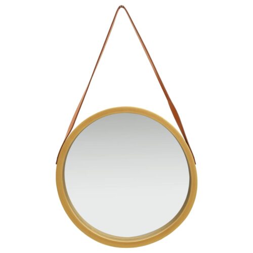 Wall Mirror with Strap 50cm Gold - Image 2