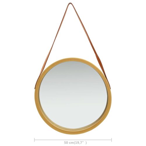 Wall Mirror with Strap 50cm Gold - Image 6