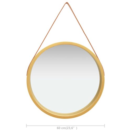 Wall Mirror with Strap 60cm Gold - Image 6
