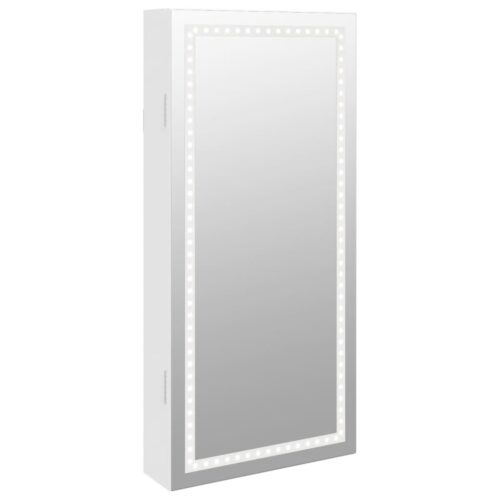 LED Lights Jewellery Cabinet Mirror Wall Mounted Makeup Storage Organiser White - Image 2