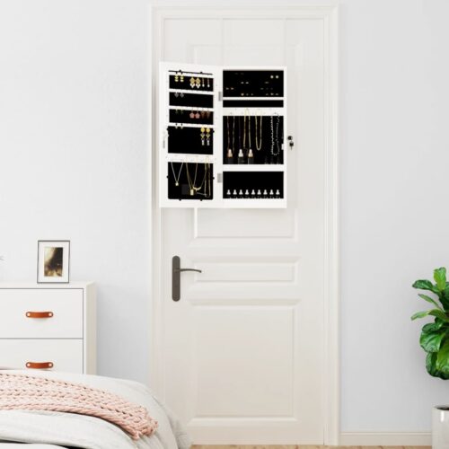 LED Lights Jewellery Cabinet Mirror Wall Mounted Makeup Storage Organiser White - Image 3