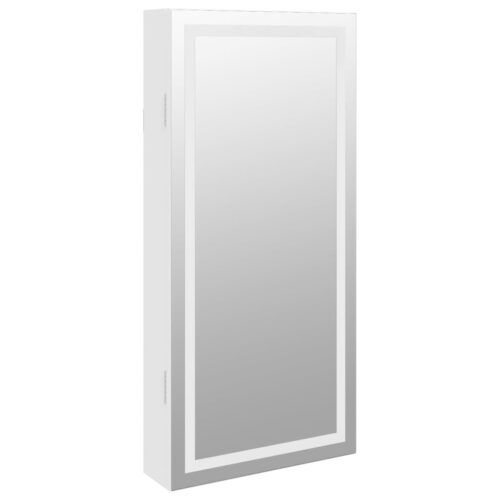 LED Lights Jewellery Cabinet Mirror Wall Mounted Makeup Storage Organiser White - Image 4