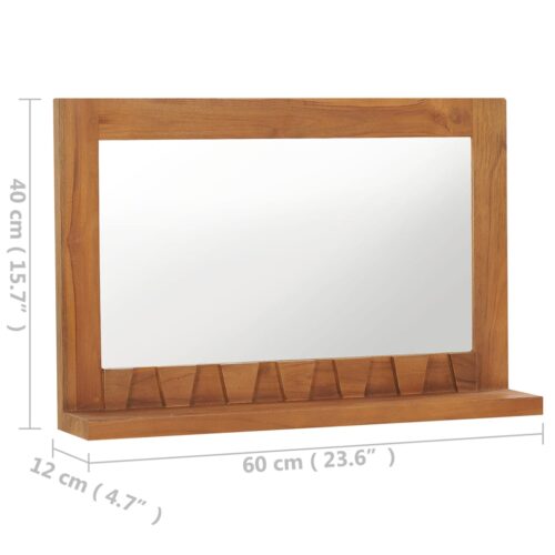 Wall Mirror with Shelf 60x12x40cm Solid Teak Wood - Image 6