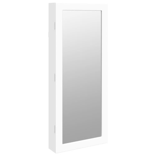 Mirror Jewellery Cabinet with LED Lights Wall Mounted White - Image 2