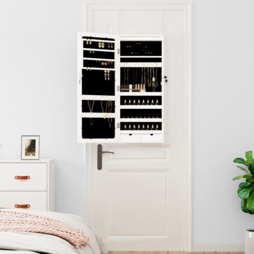 Mirror Jewellery Cabinet with LED Lights Wall Mounted White - Image 3