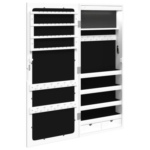 Mirror Jewellery Cabinet with LED Lights Wall Mounted White - Image 8
