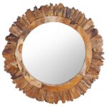 Wall Mirror 60cm Teak Round Bathroom Living Dining Room Hallway Accent Decor