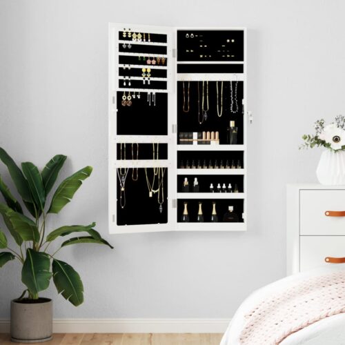 Mirror Jewellery Cabinet Wall Mounted White 37.5x10x106cm