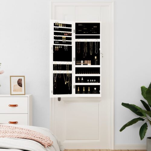 Mirror Jewellery Cabinet Wall Mounted White 37.5x10x106cm - Image 3