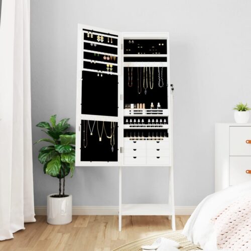 Mirror Jewellery Cabinet with LED Lights Free Standing White - Image 3