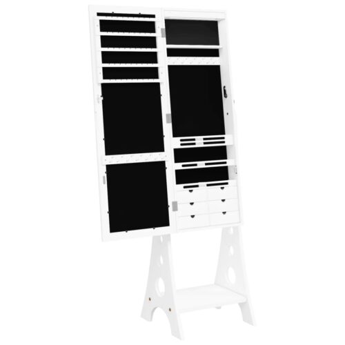 Mirror Jewellery Cabinet with LED Lights Free Standing White - Image 8