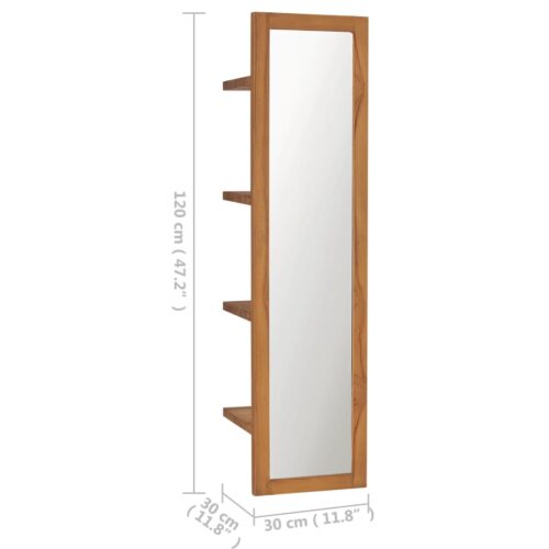 Wall Mirror with Shelves 30x30x120cm Solid Teak Wood - Image 6