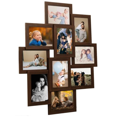 10 Pictures Collage Photo Frame 13x18cm Dark Brown MDF