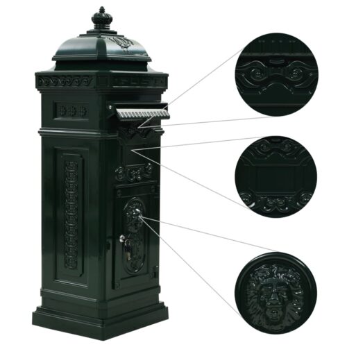 Pillar Letterbox Aluminium Vintage Style Rustproof Green - Image 5