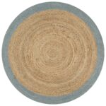Handmade Rug Jute with Olive Green Border 120cm