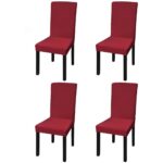 4pcs Dining Chair Cover Protective Slipcover Straight Stretchable Bordeaux