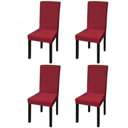 4pcs Dining Chair Cover Protective Slipcover Straight Stretchable Bordeaux