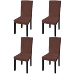 4pcs Dining Chair Cover Protective Slipcover Straight Stretchable Brown