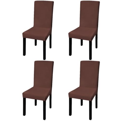 4pcs Dining Chair Cover Protective Slipcover Straight Stretchable Brown