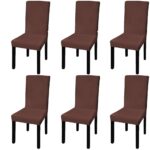 6pcs Dining Chair Cover Protective Slipcover  Straight Stretchable Brown