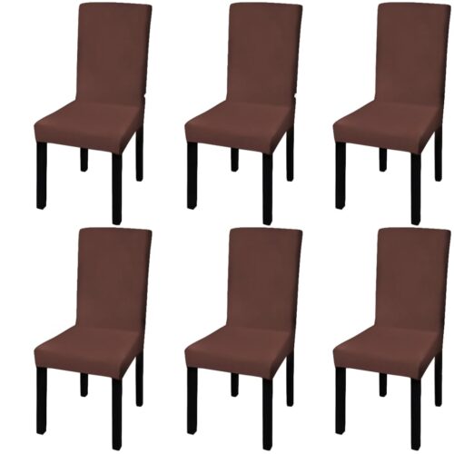 6pcs Dining Chair Cover Protective Slipcover  Straight Stretchable Brown