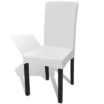 6pcs White Straight Stretchable Chair Cover